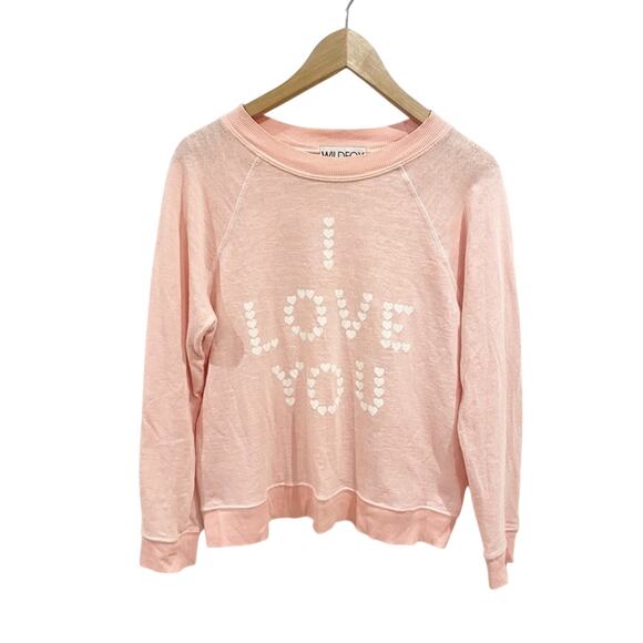 Wildfox I Love You Pink Heart Graphic Burnout Lightweight Sheer Sweater XS - Picture 2 of 7